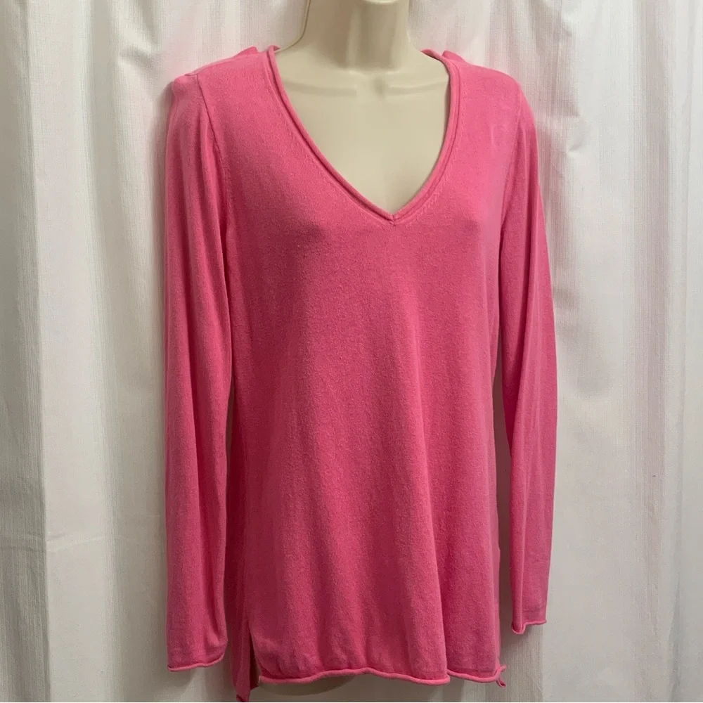 J.Crew Pink V-Neck Sweater Lightweight Luxury Linen Blend